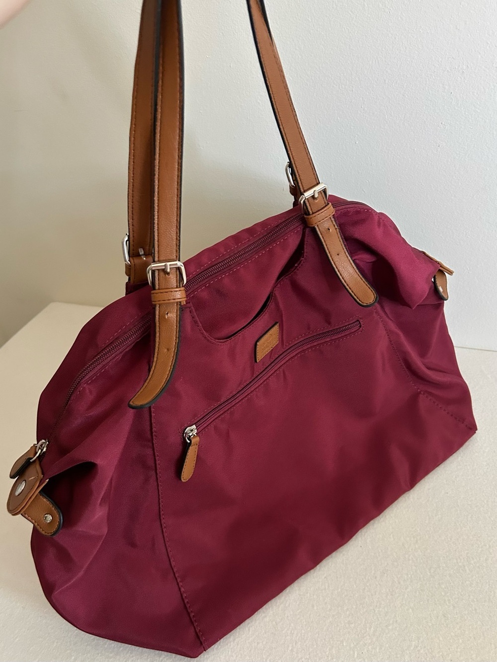 Roots 73 Burgundy Large Nylon Tote Bag with Tan Handles R4700 - Picture 6 of 7